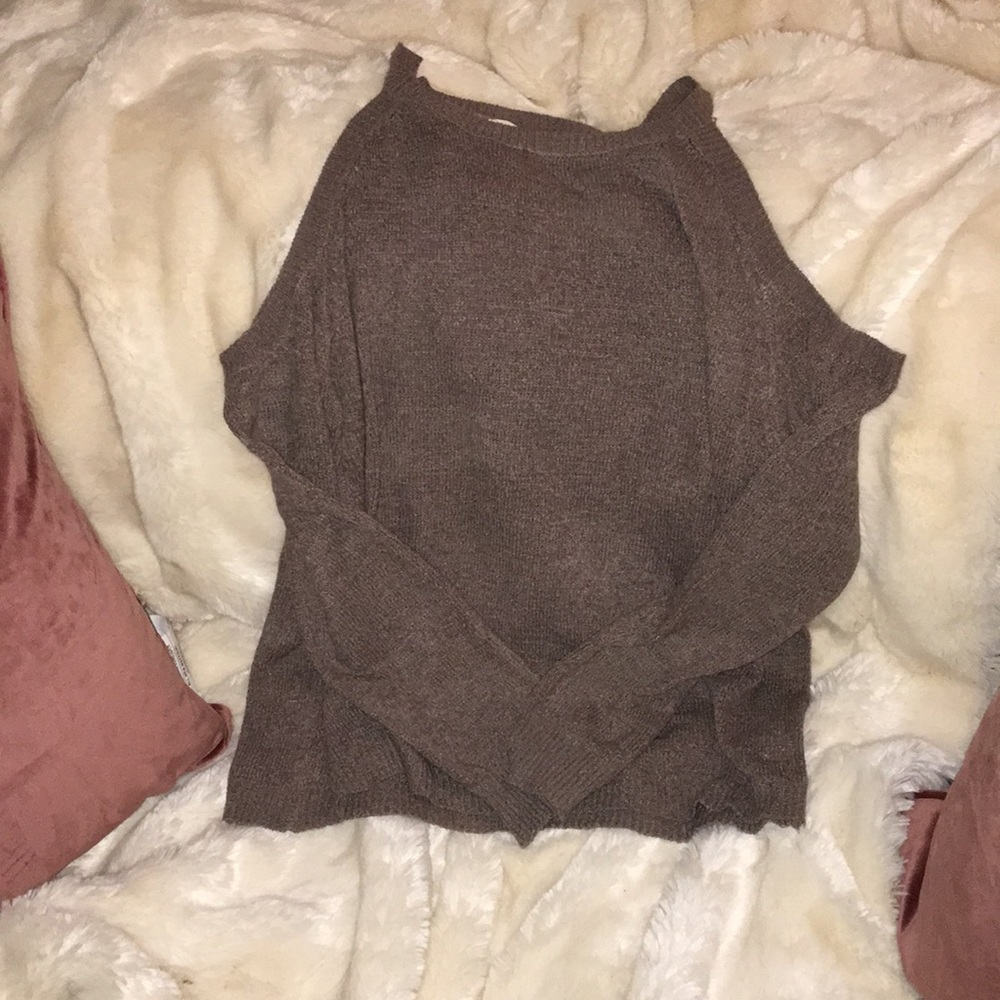 Taupe cold shoulder sweater